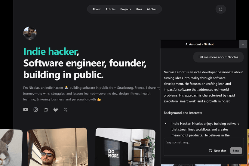 Chatbot window with the user's question, and the chatbot's response.
