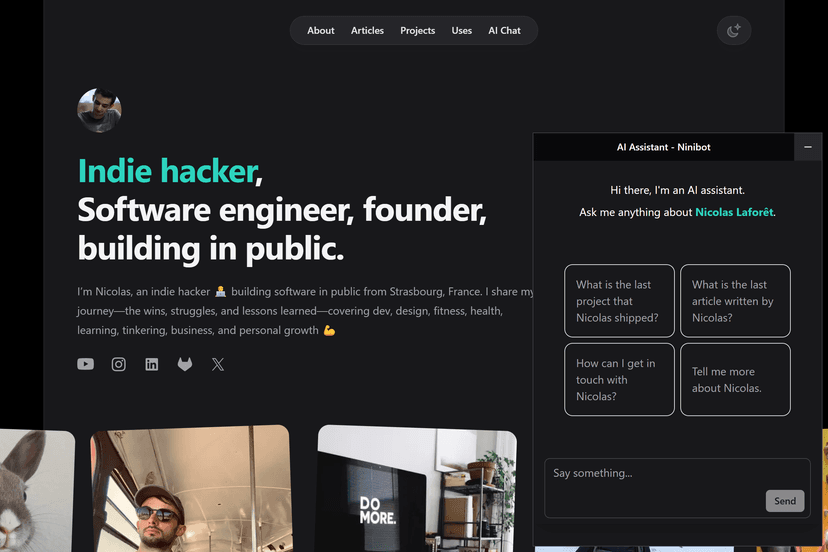 Chatbot window with the 4 suggested questions